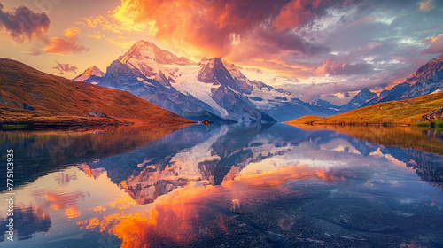 Mountains during sunset. Beautiful natural landscape in the summer time