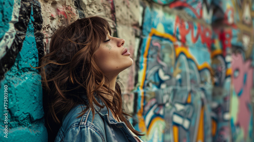 A profile shot of a woman singing against a graffiti-covered wall, her voice blending with the urban soundscape