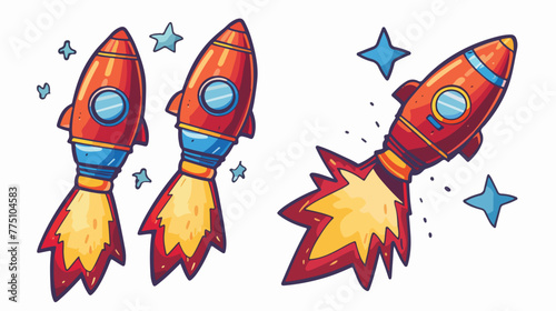 Funny Cartoon Rocket Fireworks Comic Hands flat vector