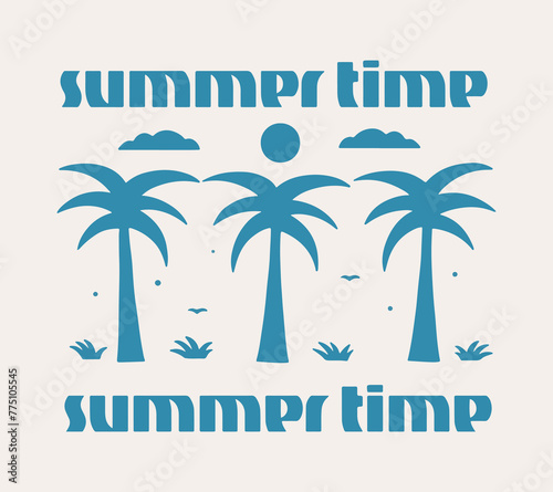 palm coconut trio in summer time vibes design for t shirt badge patch sticker vector illustration