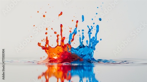 Design a vibrant image featuring an abstract colorful paint splash isolated on a white background.  