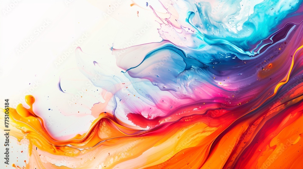 Design a vibrant image featuring an abstract colorful paint splash isolated on a white background.  