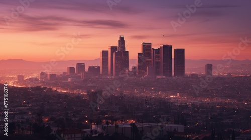 the skyline of los angeles during sunrise, AI generated