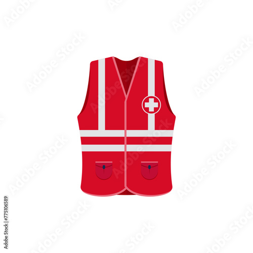 Medical safety vest icon on white background. Red aid vest cartoon vector illustration