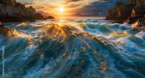Landscape with glowing texture waves
