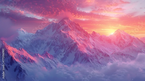 A colorful sunrise over a snow-capped mountain range - alpine beauty