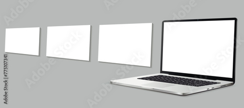 Laptop mockup with blank wireframing pages. Concept for showcasing web-design projects.