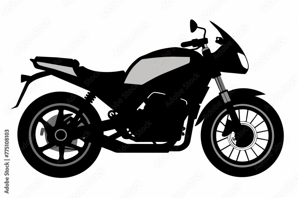 Motorcycle black silhouette on white background.