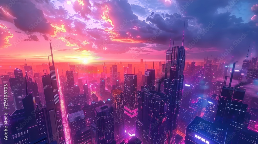 Futuristic future modern city with shrouded clouds in the afternoon background wallpaper AI generated image