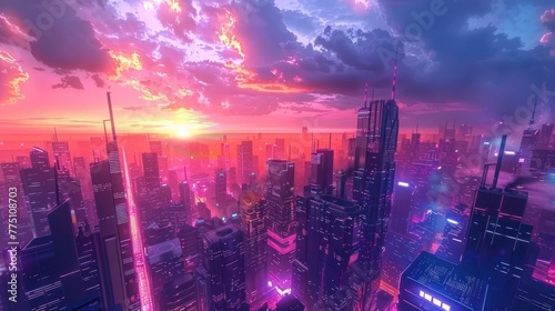 Futuristic future modern city with shrouded clouds in the afternoon background wallpaper AI generated image