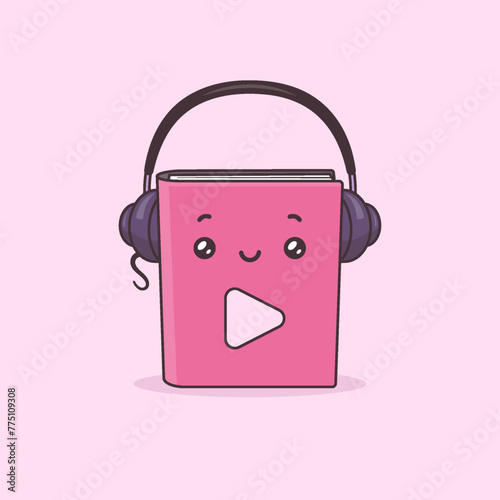 Audio book cute kawaii mascot cartoon character vector illustration (ID: 775109308)