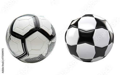 Set of soccer balls, modern and classic, in close up view, Isolated on Transparent Background, PNG