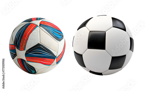 Close up of a set of soccer balls  modern and classic  Isolated on Transparent Background  PNG