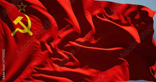 Close-up of the national flag of Soviet Union blowing in the wind on a sunny day