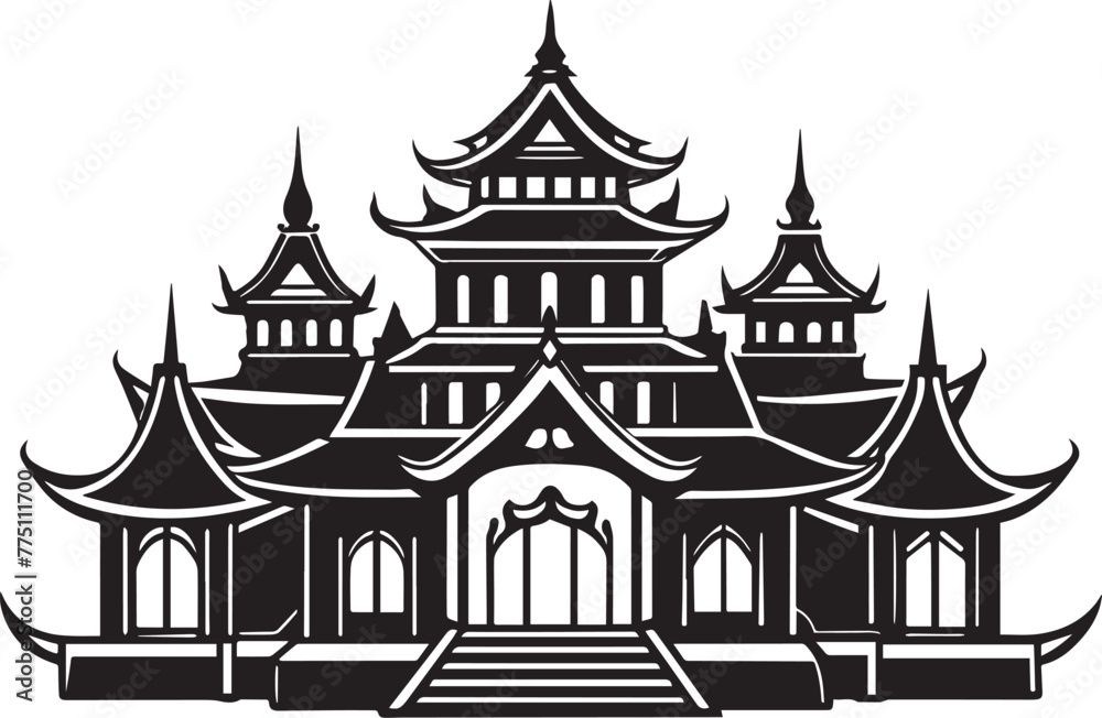 Naklejka premium Japanese architecture. Hand drawn vector illustration