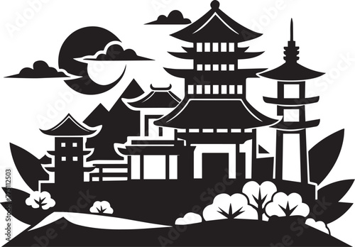 Japanese architecture. Hand drawn vector illustration
