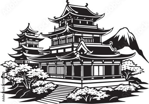 Japanese architecture. Hand drawn vector illustration