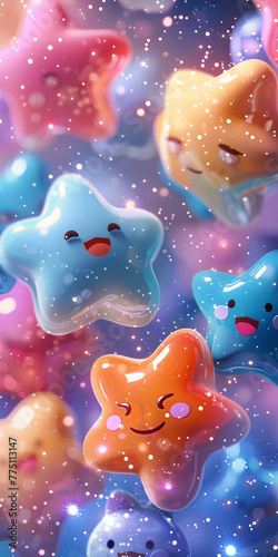 Cute and fluffy little star emoticons cover the screen, colorful, realistic, high quality, mobile wallpaper. © Got Pink?