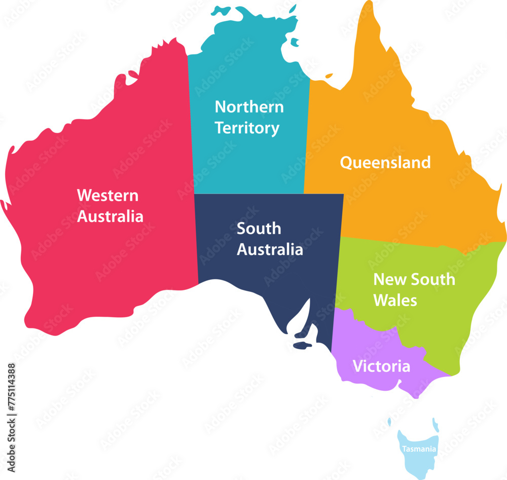 Australia map, realistic map of Australia with states isolated on white