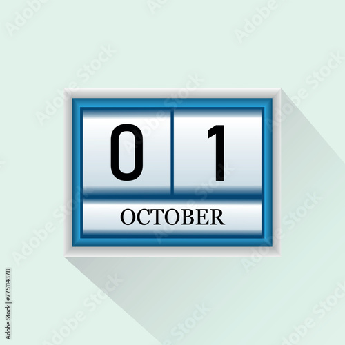 1 October Vector flat daily calendar icon. Date and month.