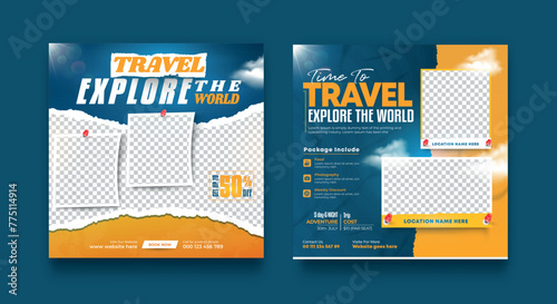 Travel, tourism or summer holiday social media post, banner, flyer, template. 