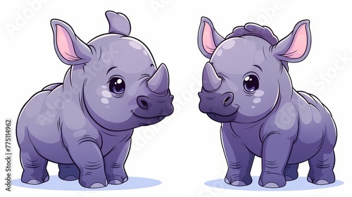  One rhino gazes directly,.The other rhino looks askance, both in sight photo