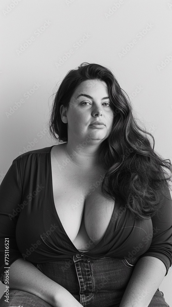beautiful female model plus size on a simple isolated background beautiful female model plus size on a simple isolated background