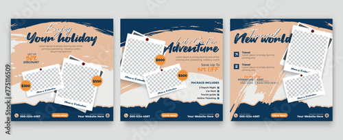 Travel, tourism or summer holiday social media post, banner, flyer, template. 
