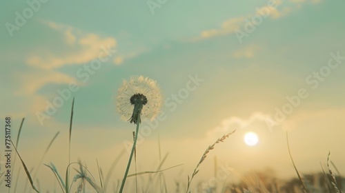 Dandelion Silhouette Against a Sunset Sky 