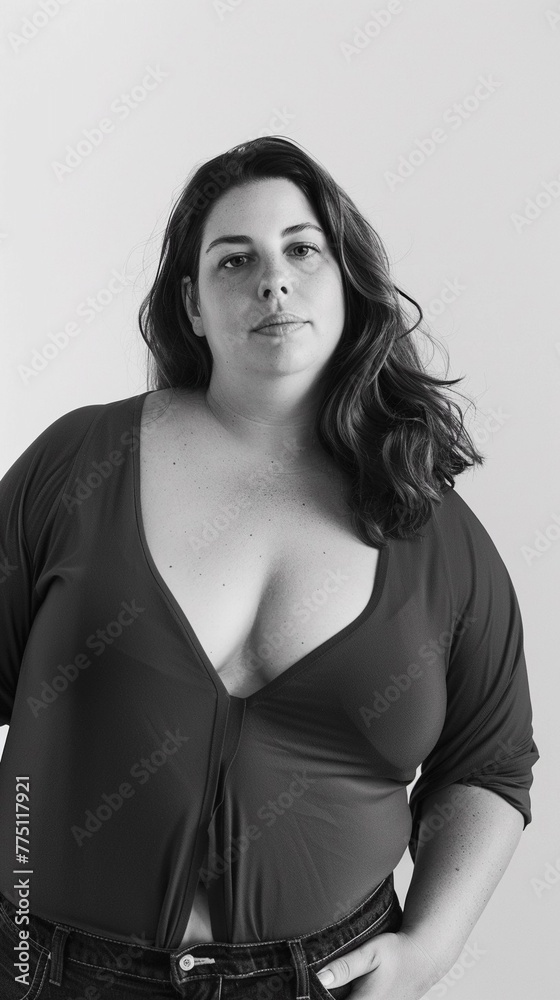 beautiful female model plus size on a simple isolated background beautiful female model plus size on a simple isolated background