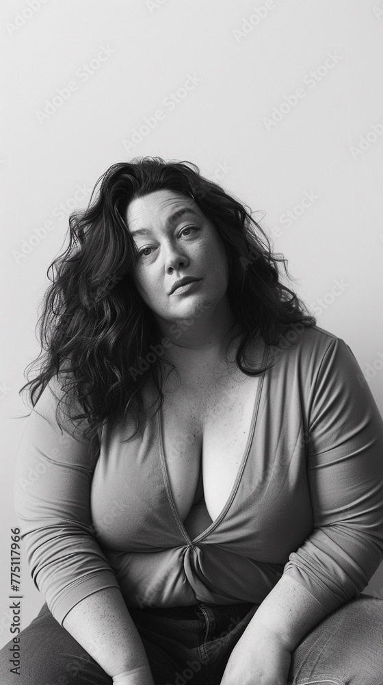 beautiful female model plus size on a simple isolated background beautiful female model plus size on a simple isolated background