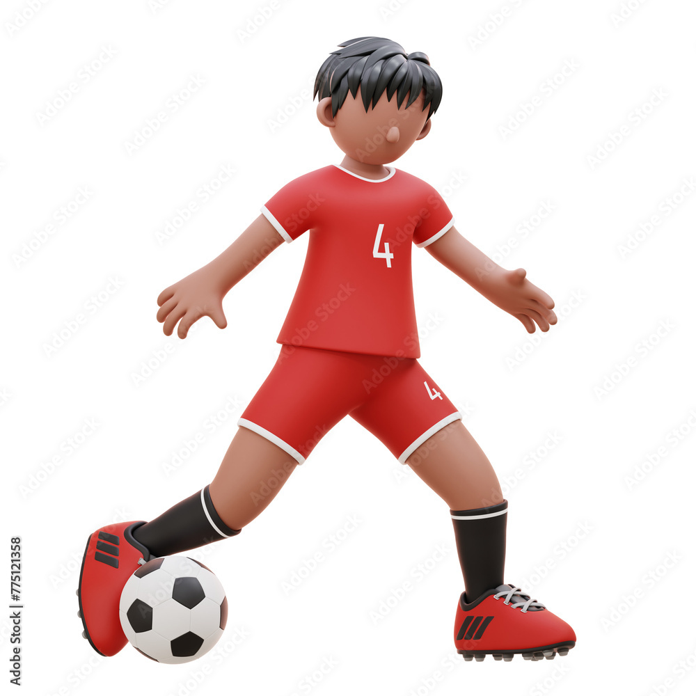 the player kicks the ball hard 3d character