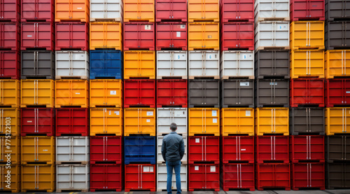 person with stack of colorful containers © mimadeo