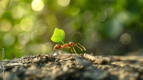 ant carrying a leaf to its nest © Marco