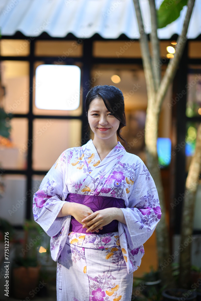 portrait woman with yukata dress in the garden portrait woman with yukata dress in the garden