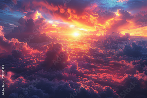 A vibrant tapestry of colors painted across the sky during a breathtaking sunset. Concept of natural beauty and atmospheric diversity. Generative Ai.