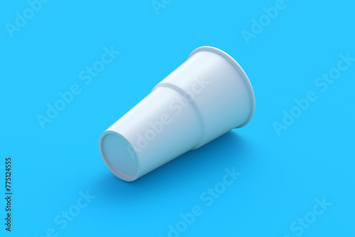 Single plastic cup for beer on orange background. Empty disposable opaque cup. 3d render