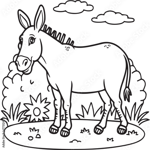 Donkey coloring pages. Donkey outline vector for coloring book
