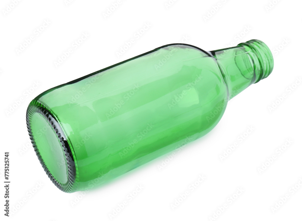 One empty green beer bottle isolated on white One empty green beer bottle isolated on white