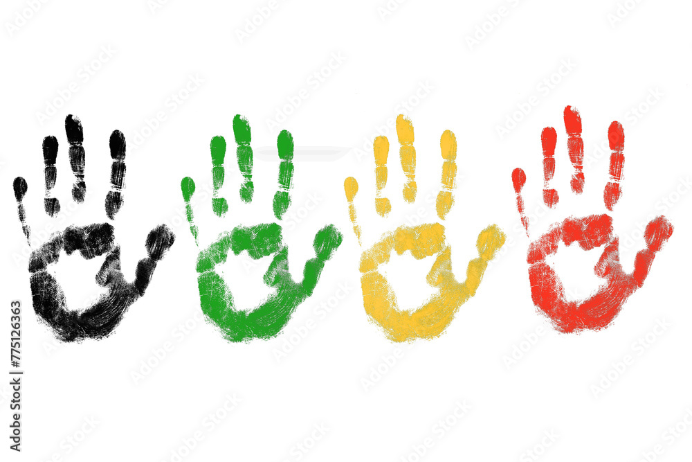 Handprint with colored paint. Kit. On an empty background Handprint with colored paint. Kit. On an empty background