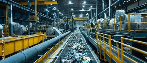 A robotic recycling facility, where machines sort and process materials, pushing the boundaries of sustainable manufacturing