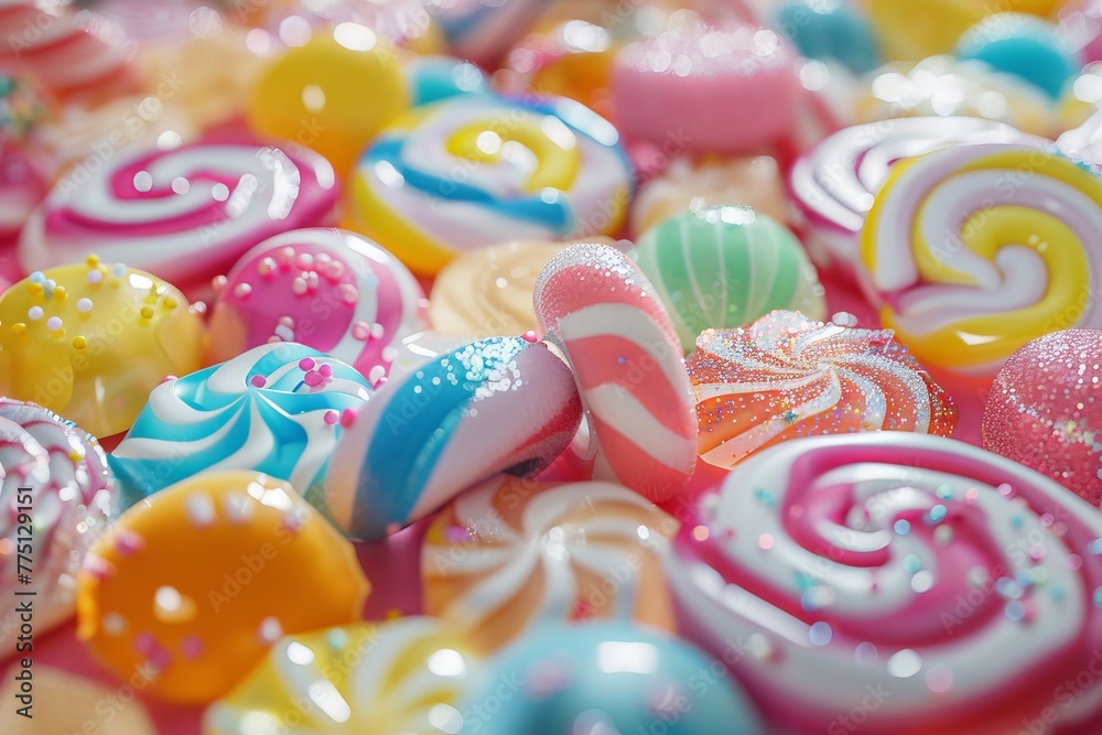 Close-up of a 3D candy texture, showcasing bright colors and sugary details, ideal for sweet and delightful ad space