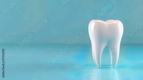 3D view of a single tooth, blue background
