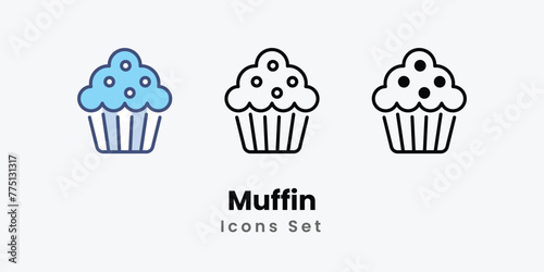 Muffin icon thin line and glyph vector icon stock illustration 