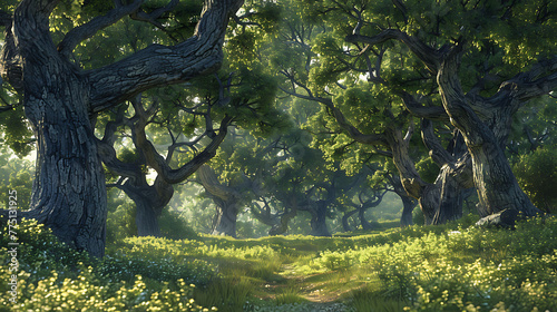 A grove of ancient oak trees providing shade and shelter for weary travelers along the trail © Be Naturally