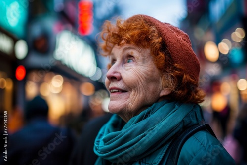Beautiful senior woman with red hair on the street in Paris, France © Loli