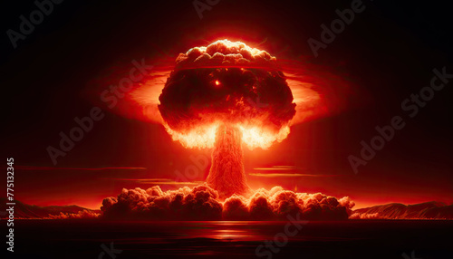 Explosion Nucléaire apocalyptique, ciel rouge orangé