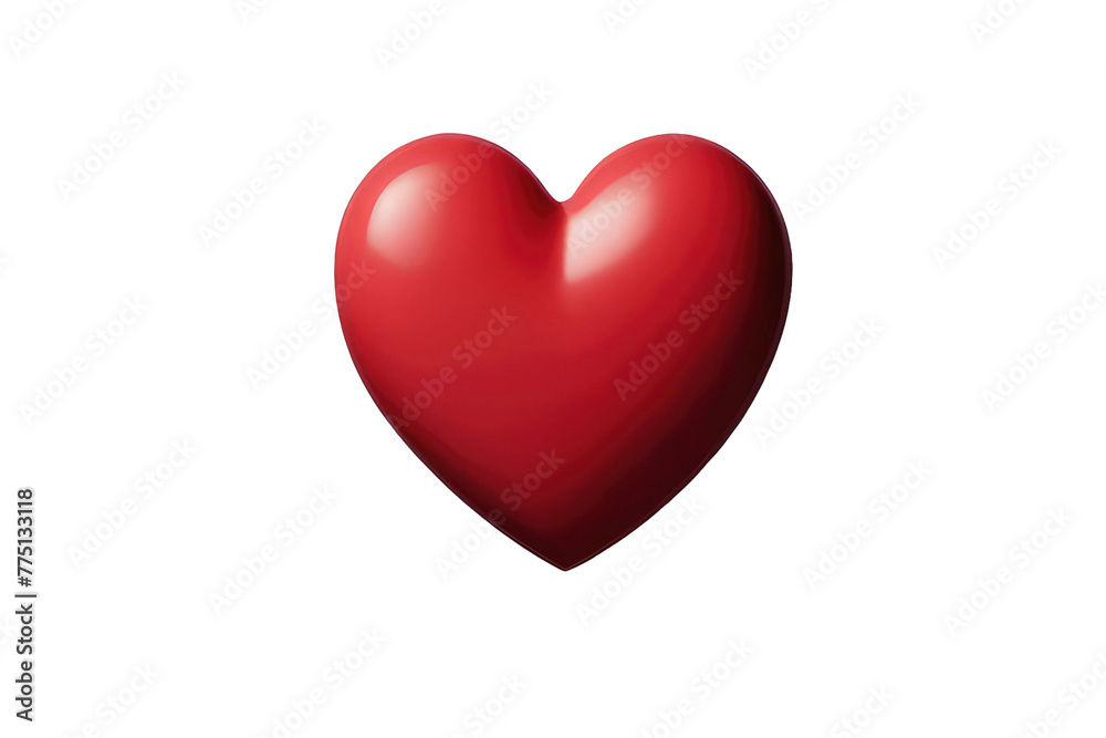 Big red heart symbol, isolated on a stark white background, soft shadow beneath, high-resolution stock photograph, focus centered on heart, matte texture, simplicity and minimalism highlighted
