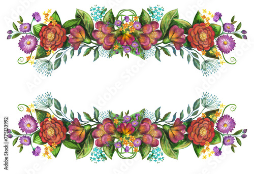 Illustration composition florale colorée sur fond transparent-En tête de page-décoration florale