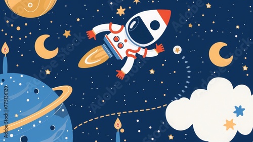 space and astronaut theme, vector, simple design, clean, lots of whitespace
